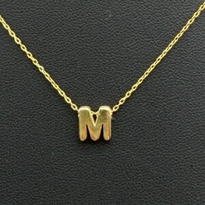 Sterling Silver 925 Gold Plated Name Letter "M" Initial Pendant Choker Necklace